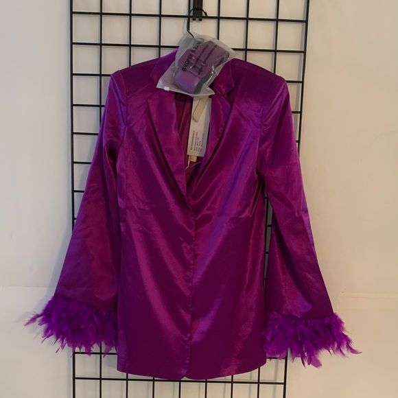 Bronx And Banco Feather Cuffed Purple Blazer Dress - Picture 14 of 16